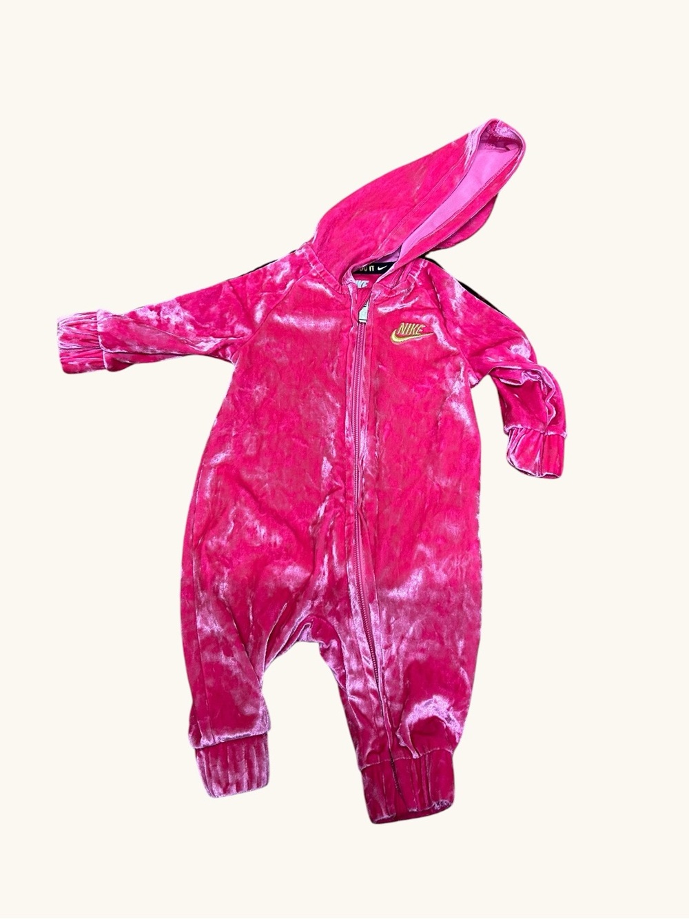 Nike Baby Girls Crushed Velour Hooded Jumpsuit Pink 3M Just Do It